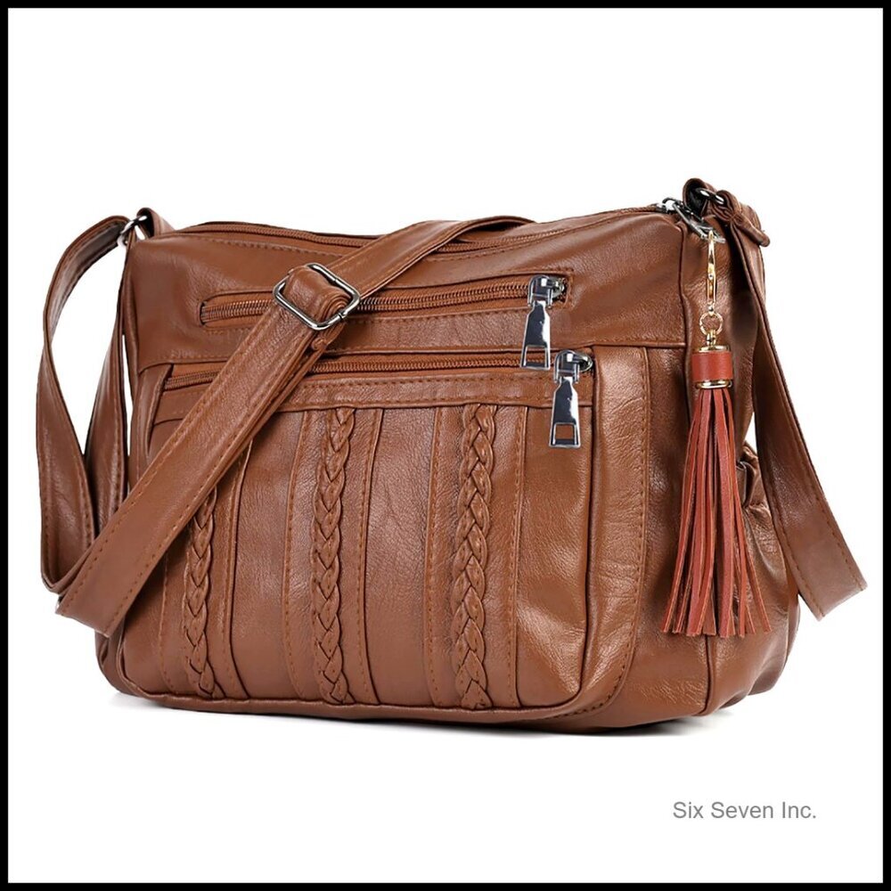 Soft PU Leather Crossbody Purse Multi Pocket Shoulder Bag Women Chic Practical